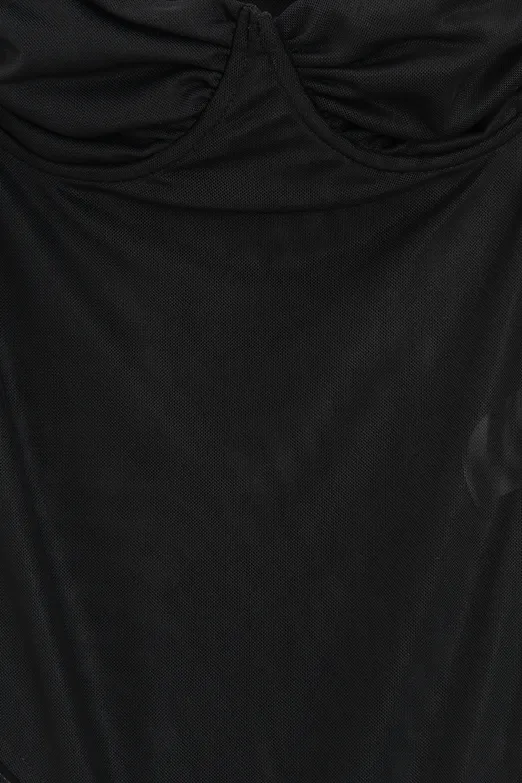 Bayan Siyah Askılı Tül Bodysuit - BSL
