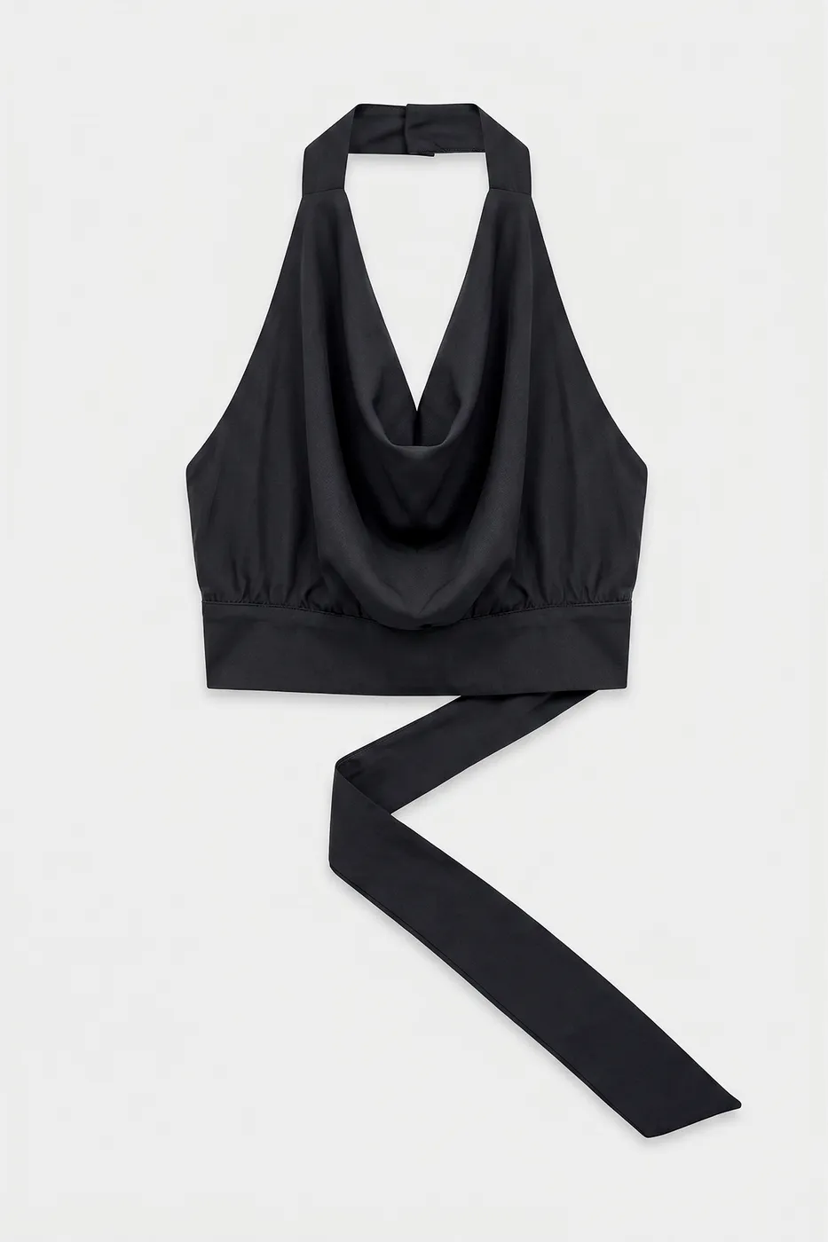 Bayan Siyah Saten Degaje Yakalı Crop Bluz
