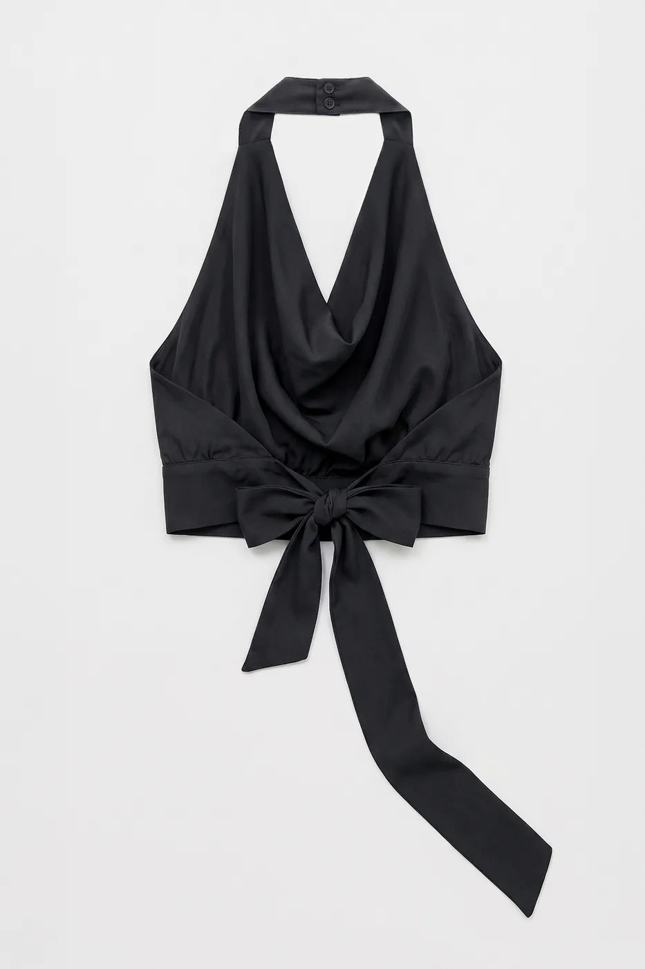 Bayan Siyah Saten Degaje Yakalı Crop Bluz
