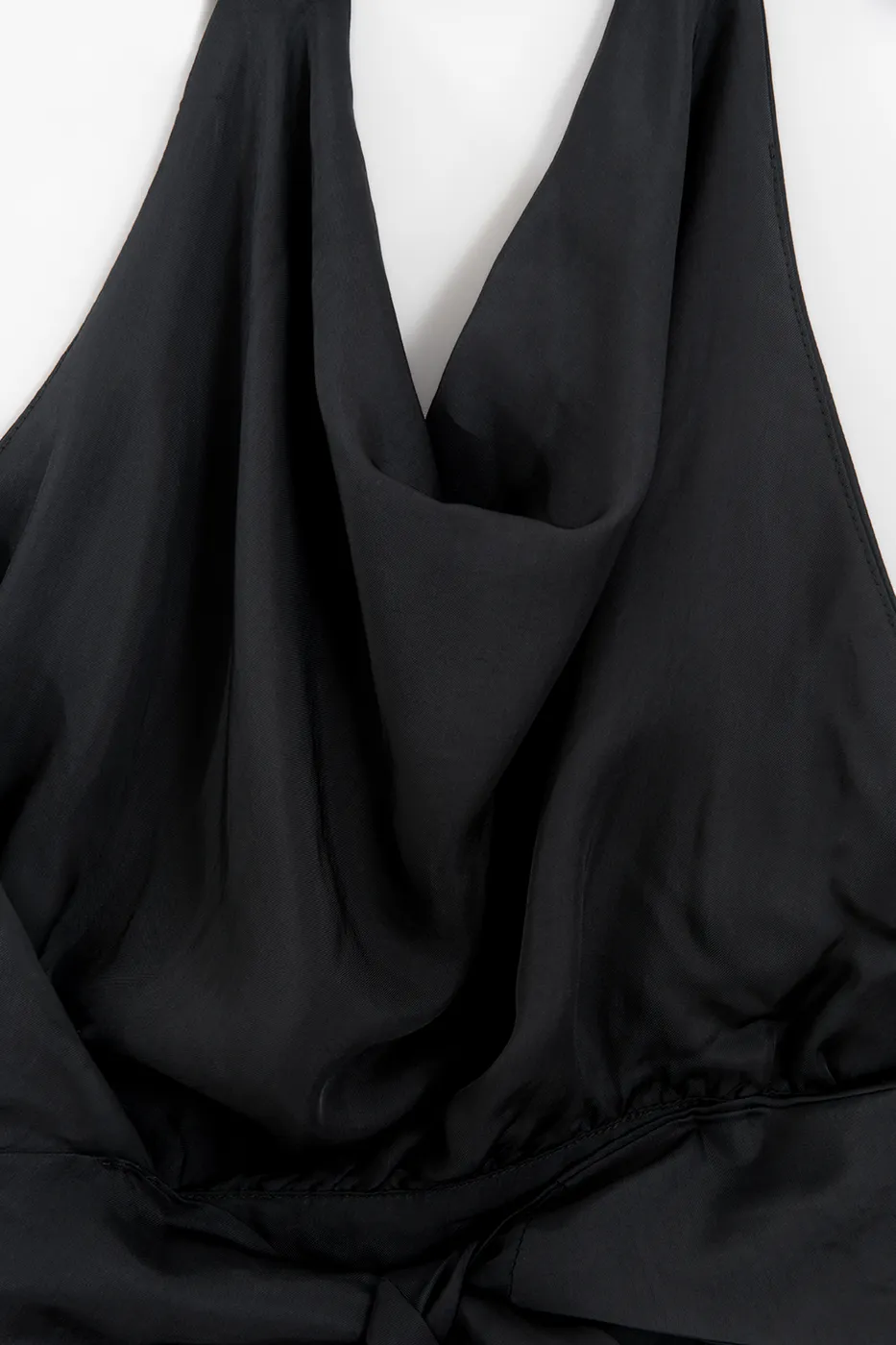 Bayan Siyah Saten Degaje Yakalı Crop Bluz