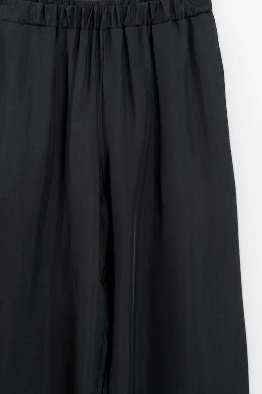 Bayan Siyah Saten Bol Pantolon - BSL