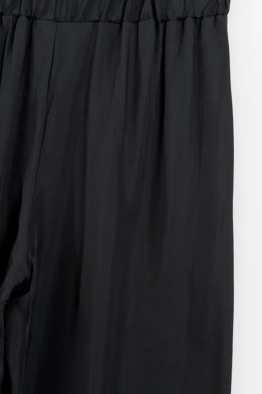 Bayan Siyah Saten Bol Pantolon - BSL