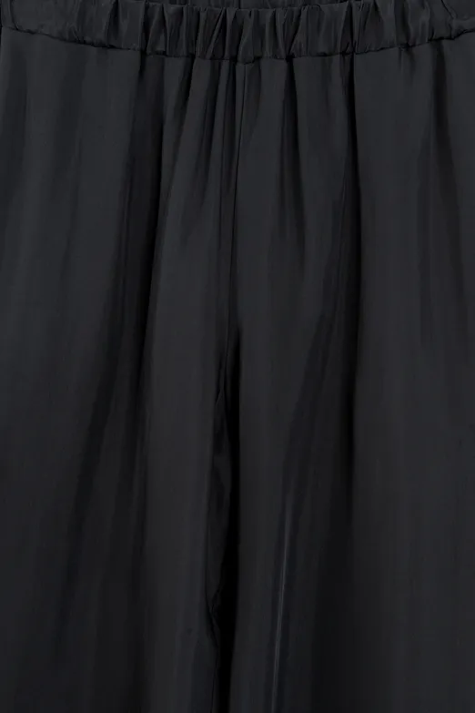 Bayan Siyah Saten Bol Pantolon - BSL