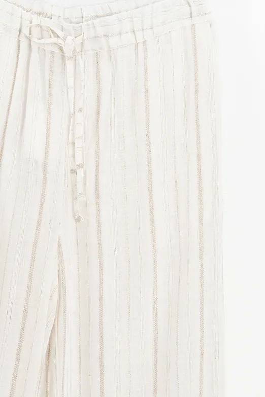 Bayan Ekru Keten Karışımlı Bol Pantolon - BSL