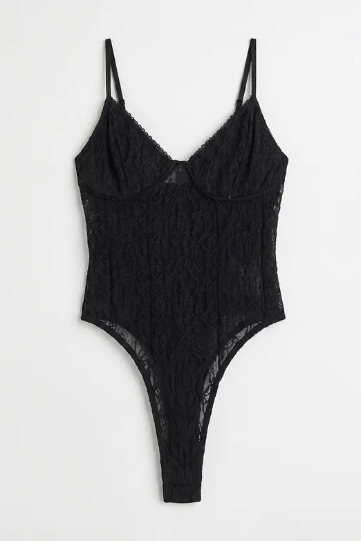 Bayan Siyah Aslılı Tül Bodysuit - BSL