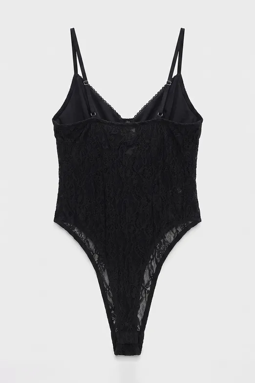 Bayan Siyah Aslılı Tül Bodysuit - BSL
