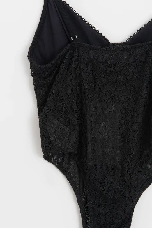 Bayan Siyah Aslılı Tül Bodysuit - BSL