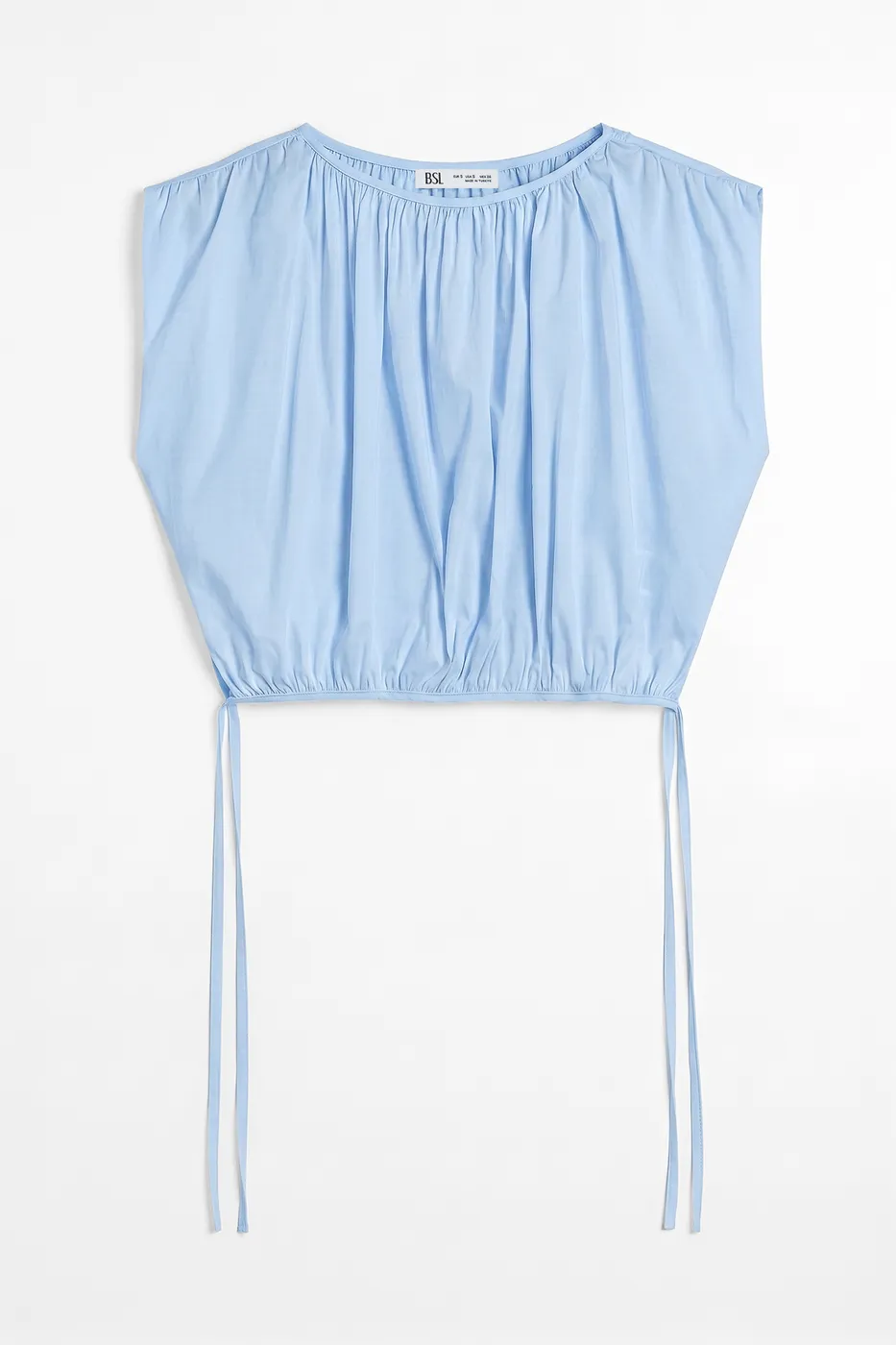 Bayan Mavi Büzgülü Crop Balon Bluz