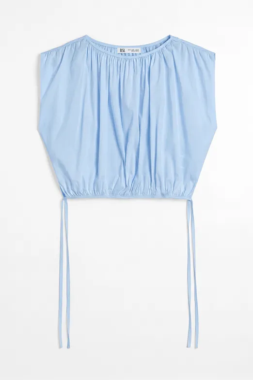 Bayan Mavi Büzgülü Crop Balon Bluz - BSL