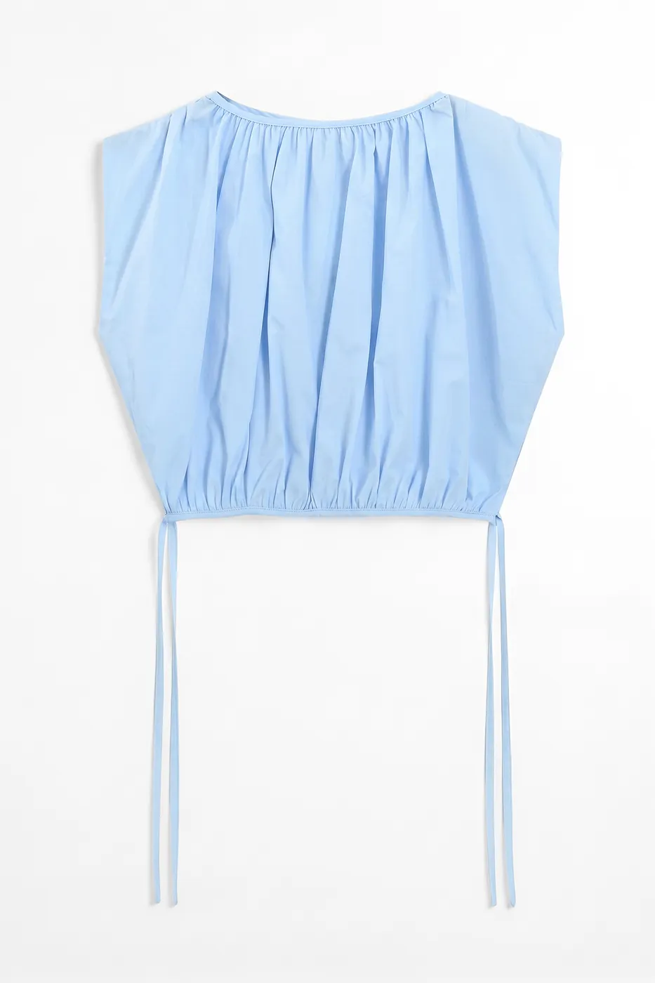 Bayan Mavi Büzgülü Crop Balon Bluz