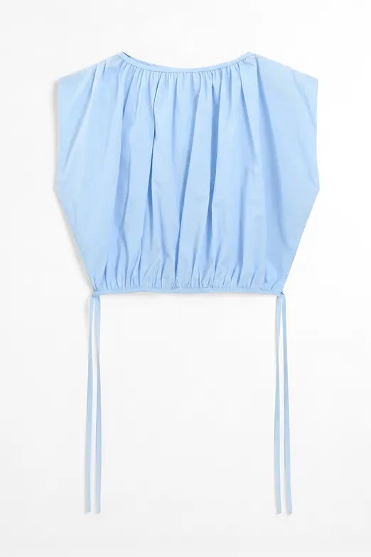 Bayan Mavi Büzgülü Crop Balon Bluz - BSL