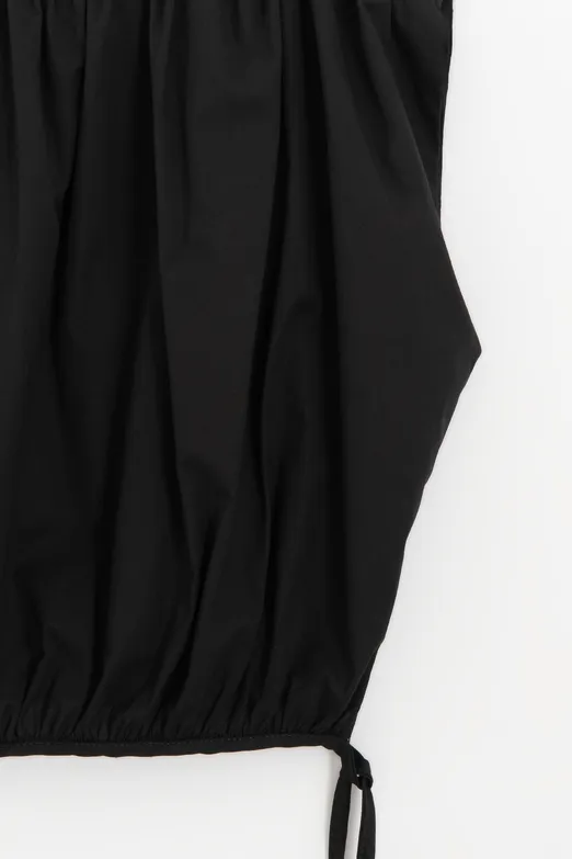 Bayan Siyah Büzgülü Crop Balon Bluz - BSL