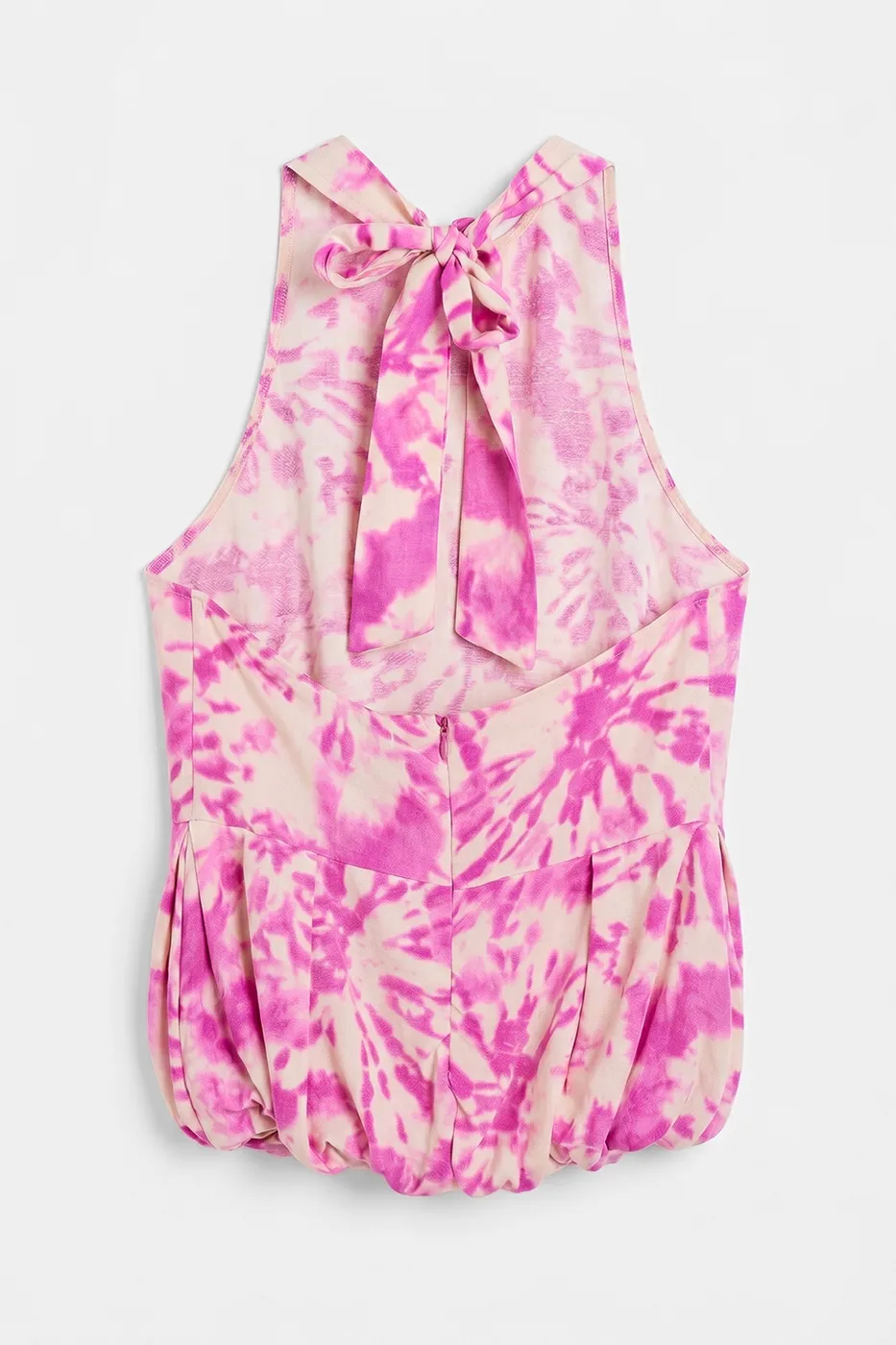 Bayan Pembe Halter Yakalı Keten Karışımlı  Balon Bluz