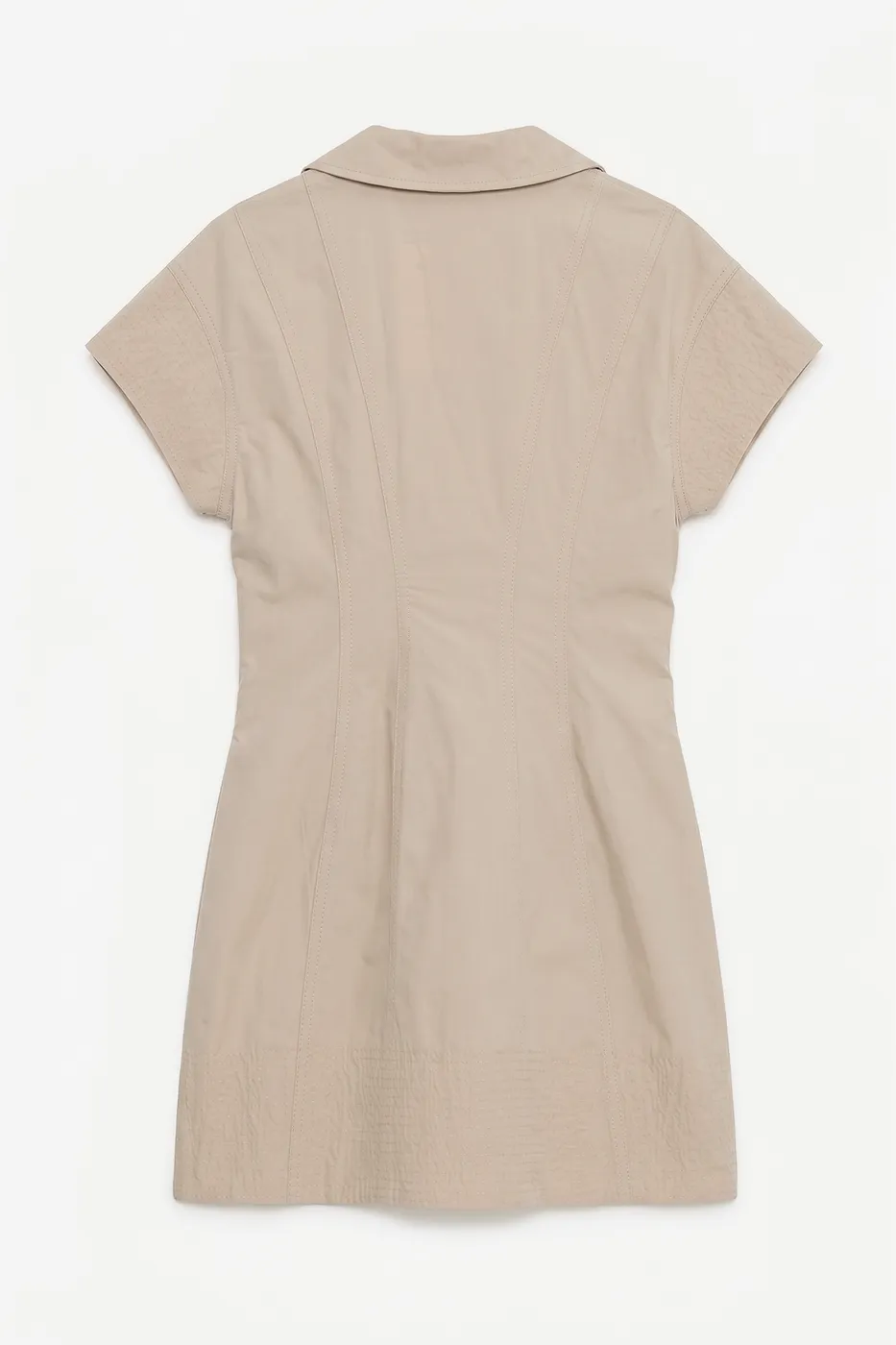 Bayan Bej Fermuar Kapama Cotton Mini Elbise