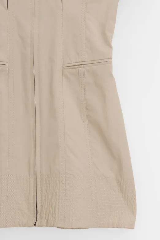 Bayan Bej Fermuar Kapama Cotton Mini Elbise - BSL