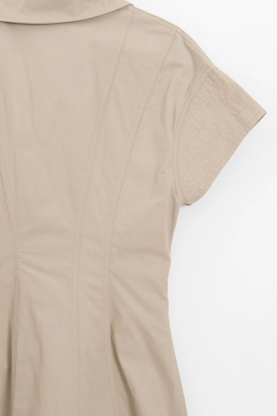 Bayan Bej Fermuar Kapama Cotton Mini Elbise