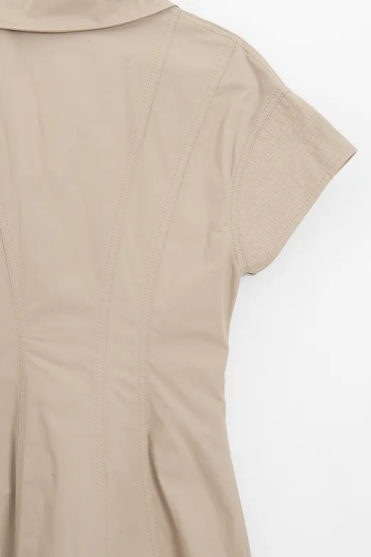 Bayan Bej Fermuar Kapama Cotton Mini Elbise - BSL