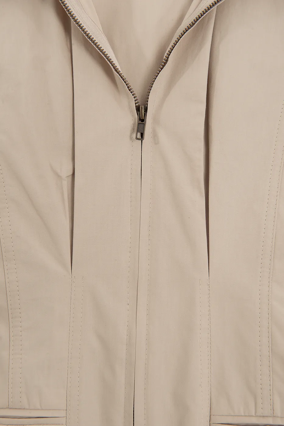 Bayan Bej Fermuar Kapama Cotton Mini Elbise