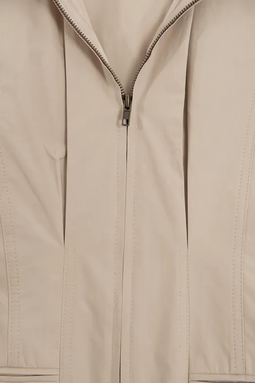 Bayan Bej Fermuar Kapama Cotton Mini Elbise - BSL
