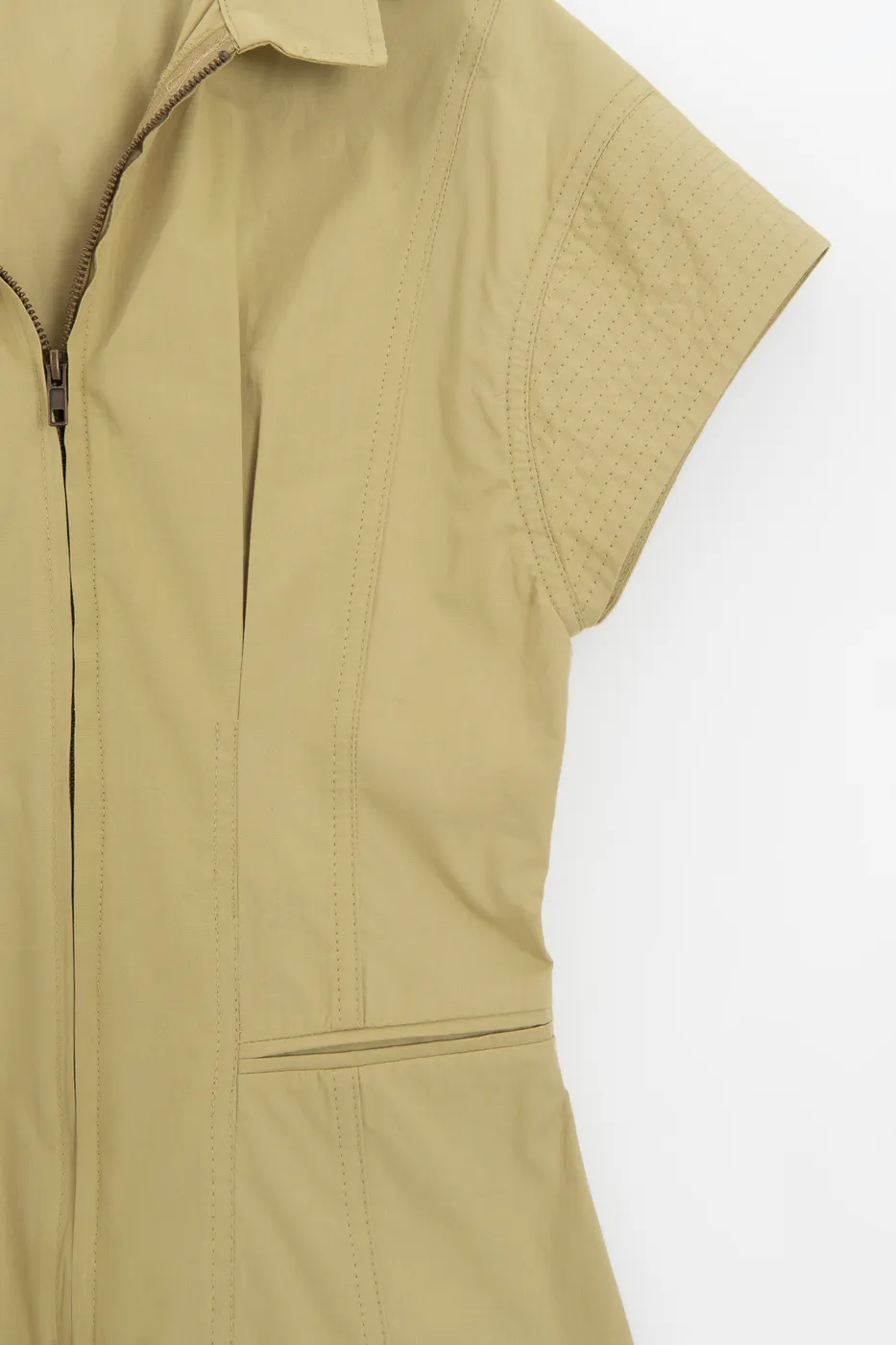 Bayan Yeşil Fermuar Kapama Cotton Mini Elbise