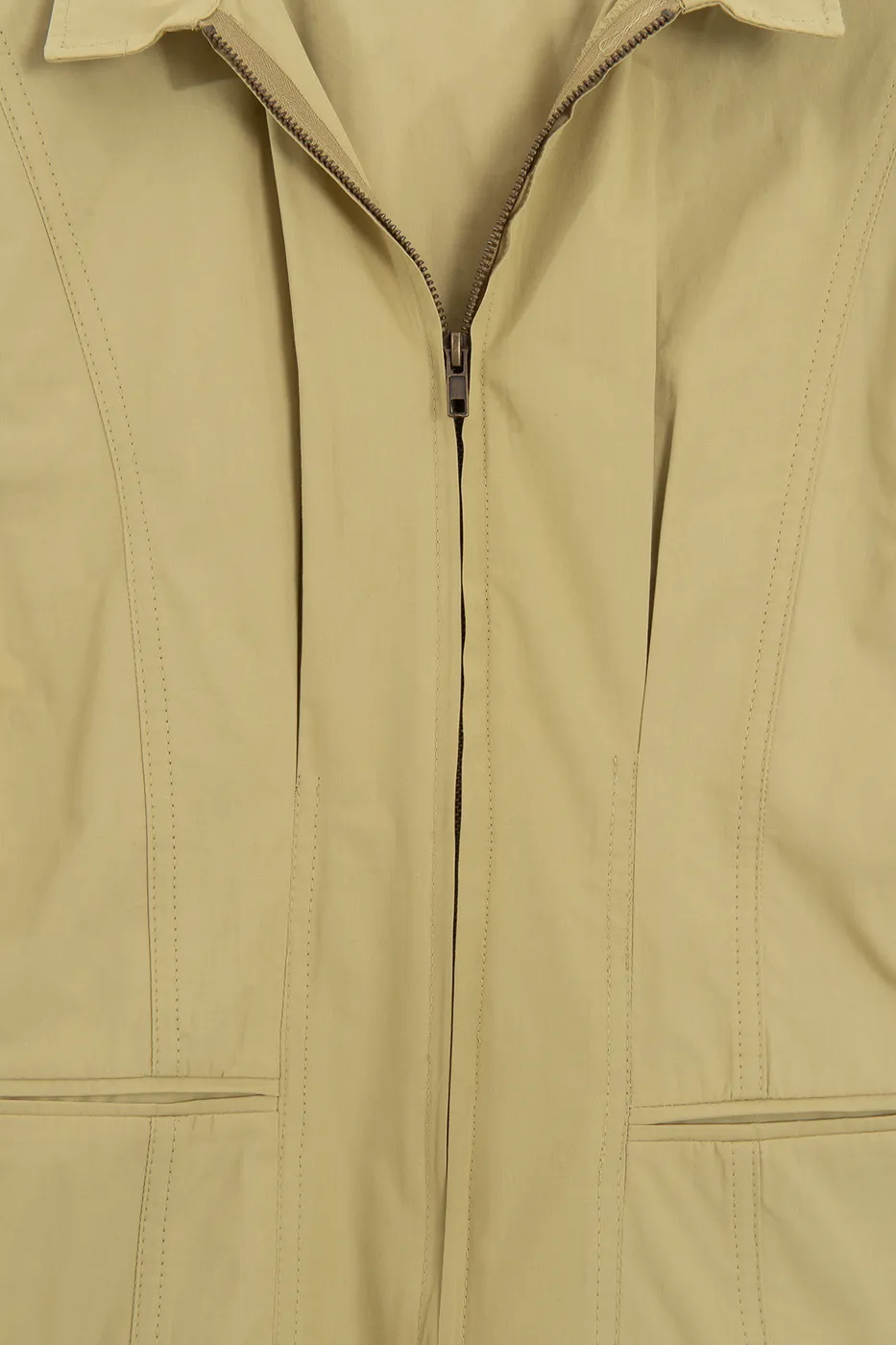 Bayan Yeşil Fermuar Kapama Cotton Mini Elbise