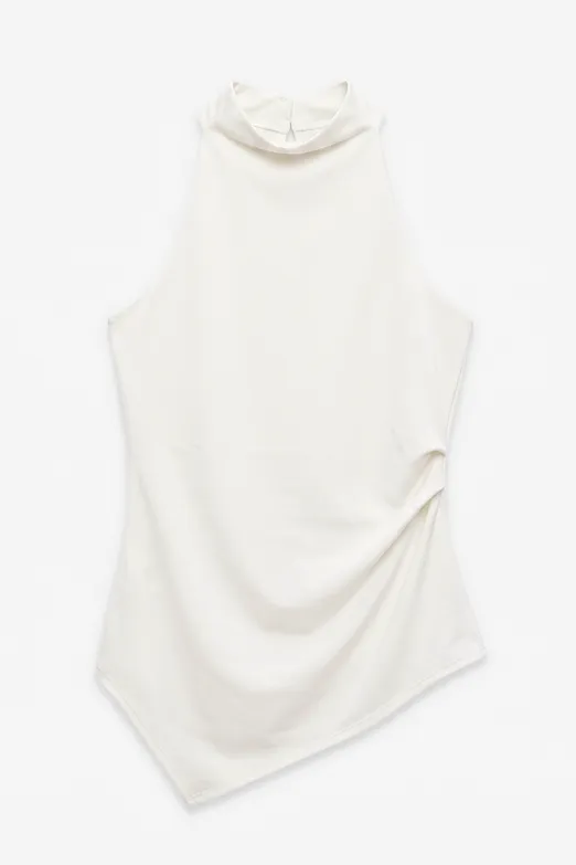 Bayan Ekru Dik Halter Yakalı Bluz - BSL
