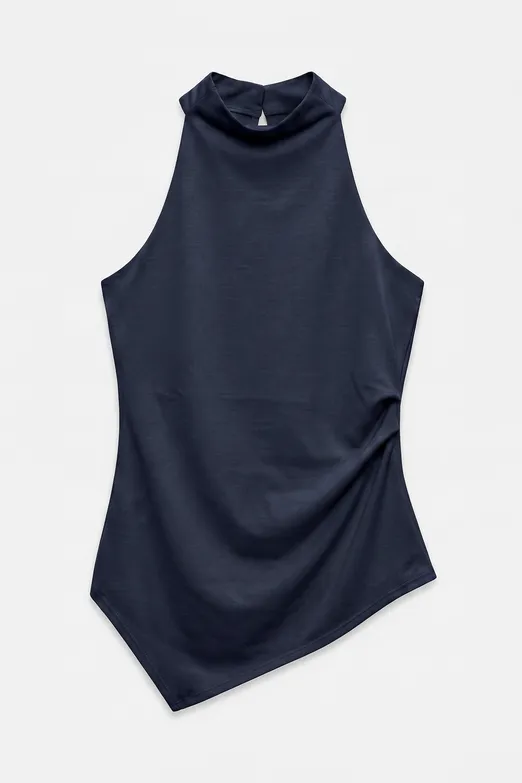 Bayan Lacivert Dik Halter Yakalı Bluz - BSL