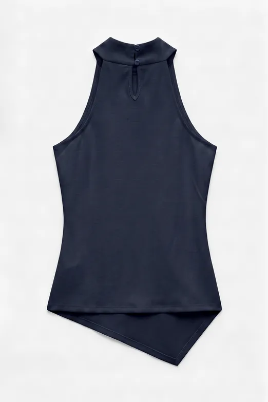 Bayan Lacivert Dik Halter Yakalı Bluz - BSL