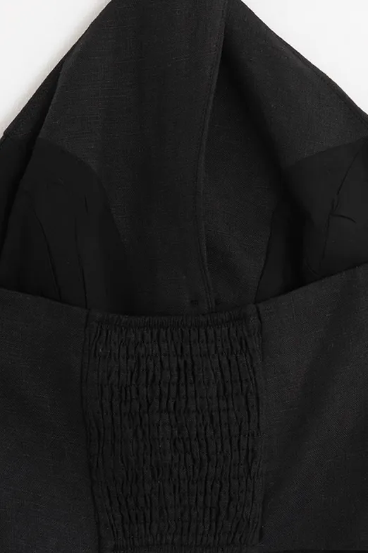 Bayan Siyah Çapraz Halter Yakalı Bluz - BSL
