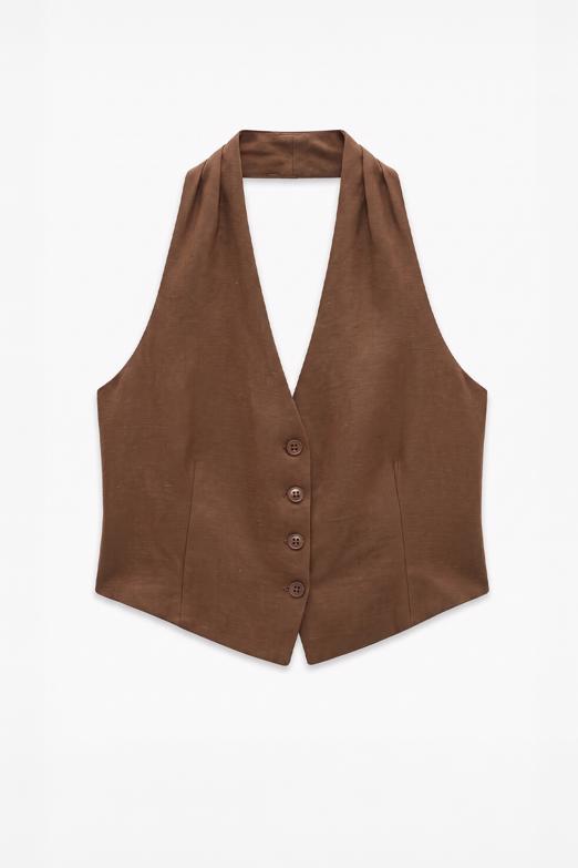 Bayan  Halter Yaka %100 Keten Yelek
