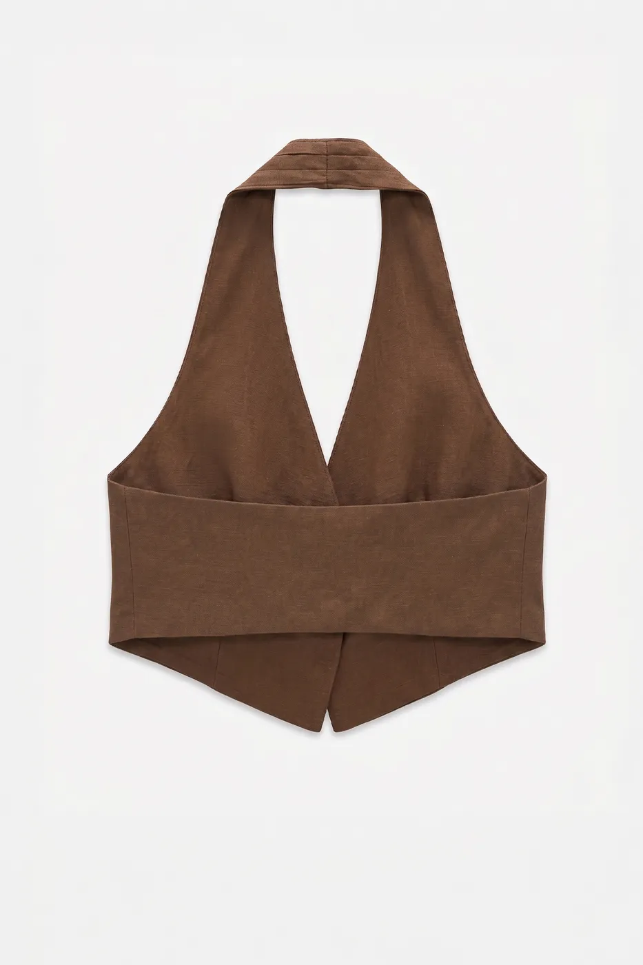 Bayan Kahverengi Halter Yaka %100 Keten Yelek