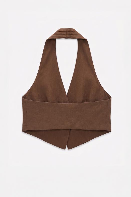 Halter Yaka %100 Keten Yelek