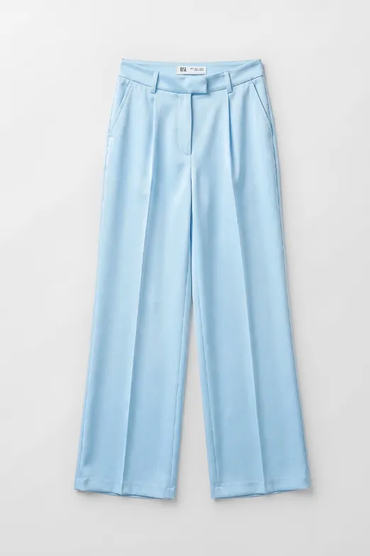 Bayan Mavi Cepli Plie Detaylı Plazzo Pantolon - BSL