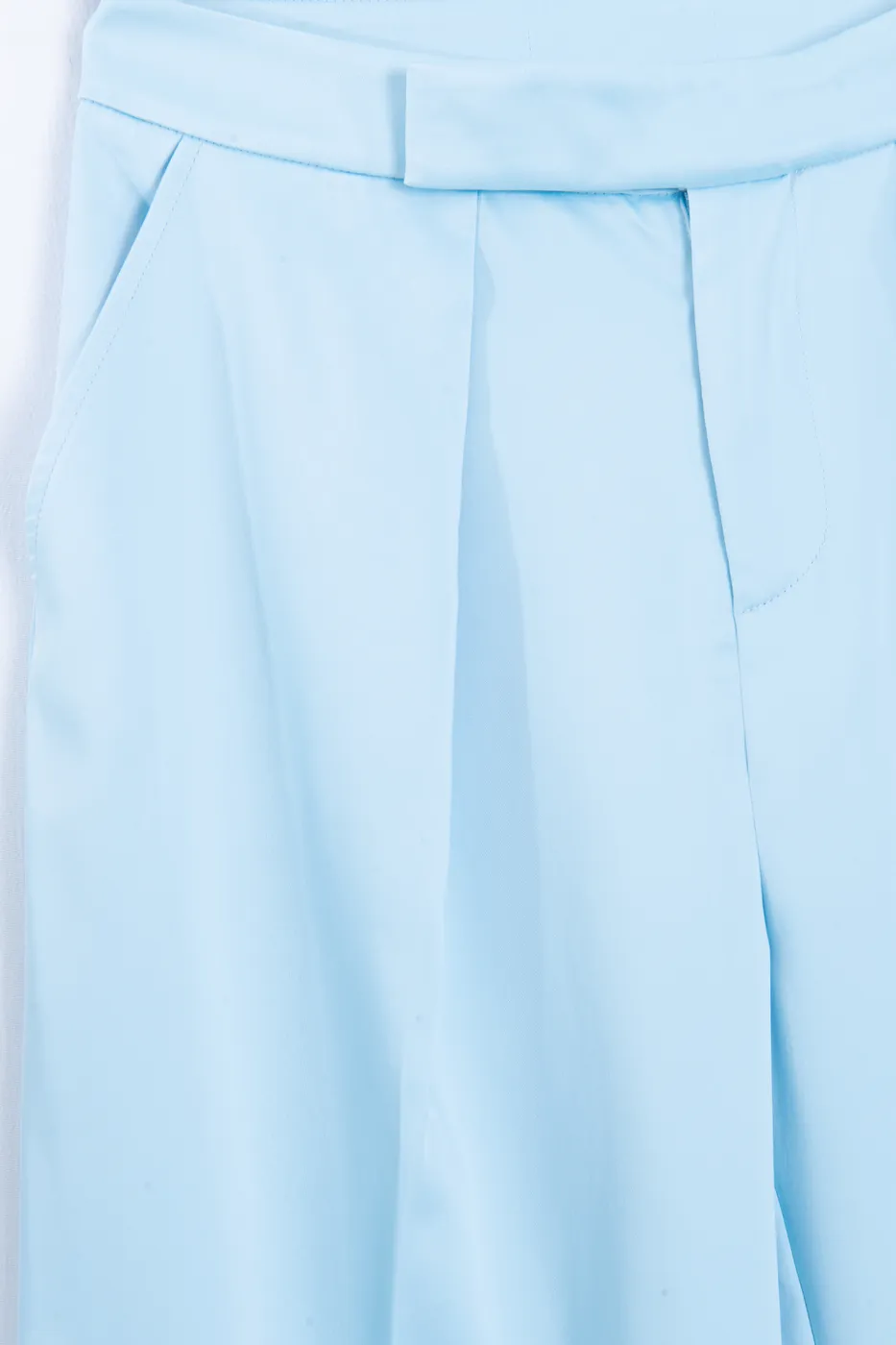 Bayan Mavi Cepli Plie Detaylı Plazzo Pantolon