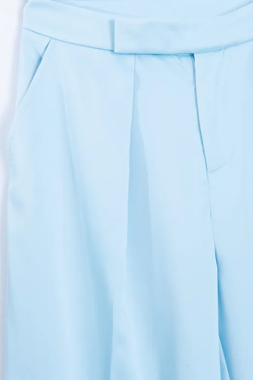 Bayan Mavi Cepli Plie Detaylı Plazzo Pantolon - BSL