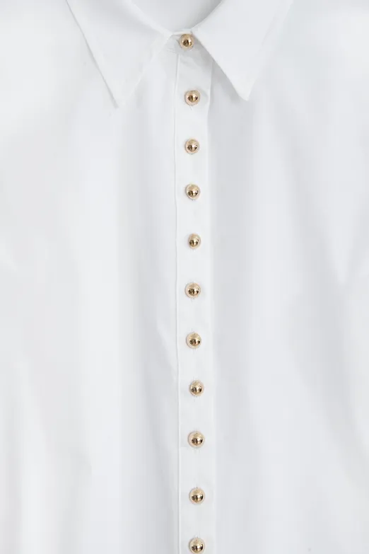 Bayan Beyaz Top Düğmeli Poplin Gömlek - BSL