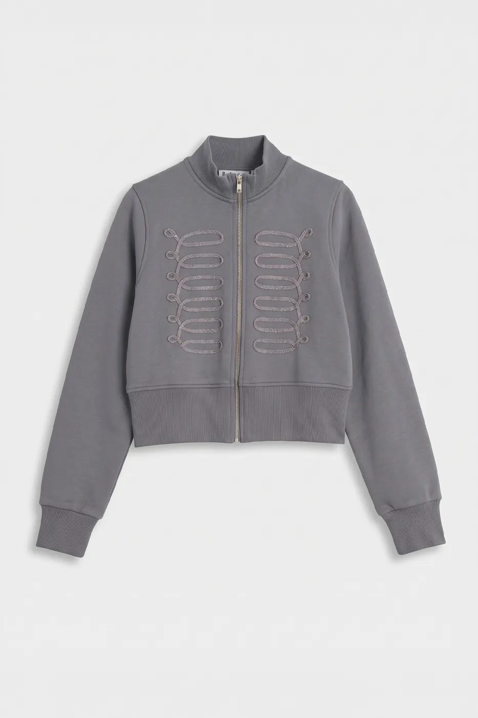 Bayan Gri Fermuarlı Süs Düğmeli Sweatshirt