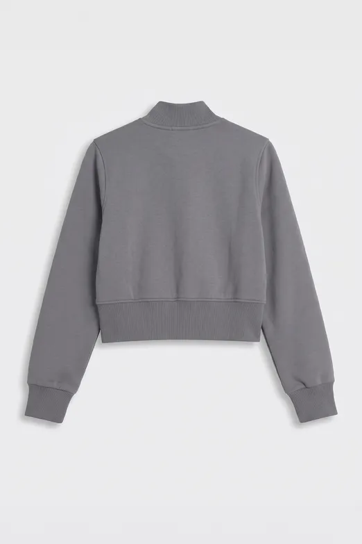 Bayan Gri Fermuarlı Süs Düğmeli Sweatshirt - BSL