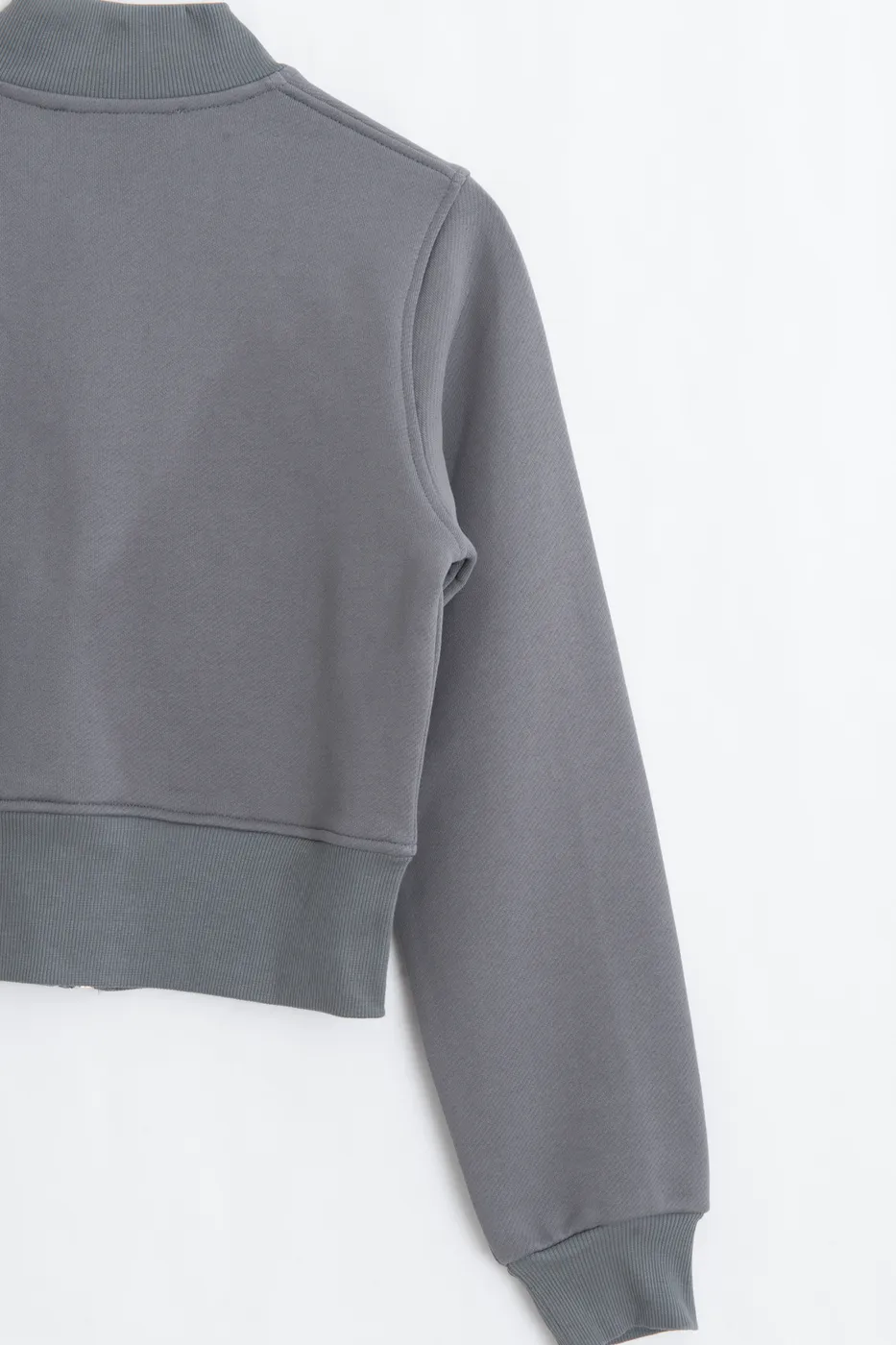 Bayan Gri Fermuarlı Süs Düğmeli Sweatshirt