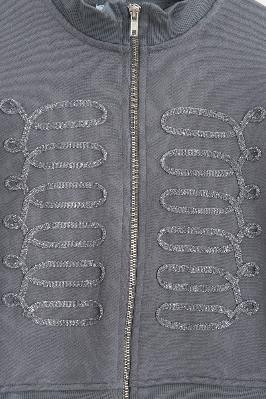 Bayan Gri Fermuarlı Süs Düğmeli Sweatshirt