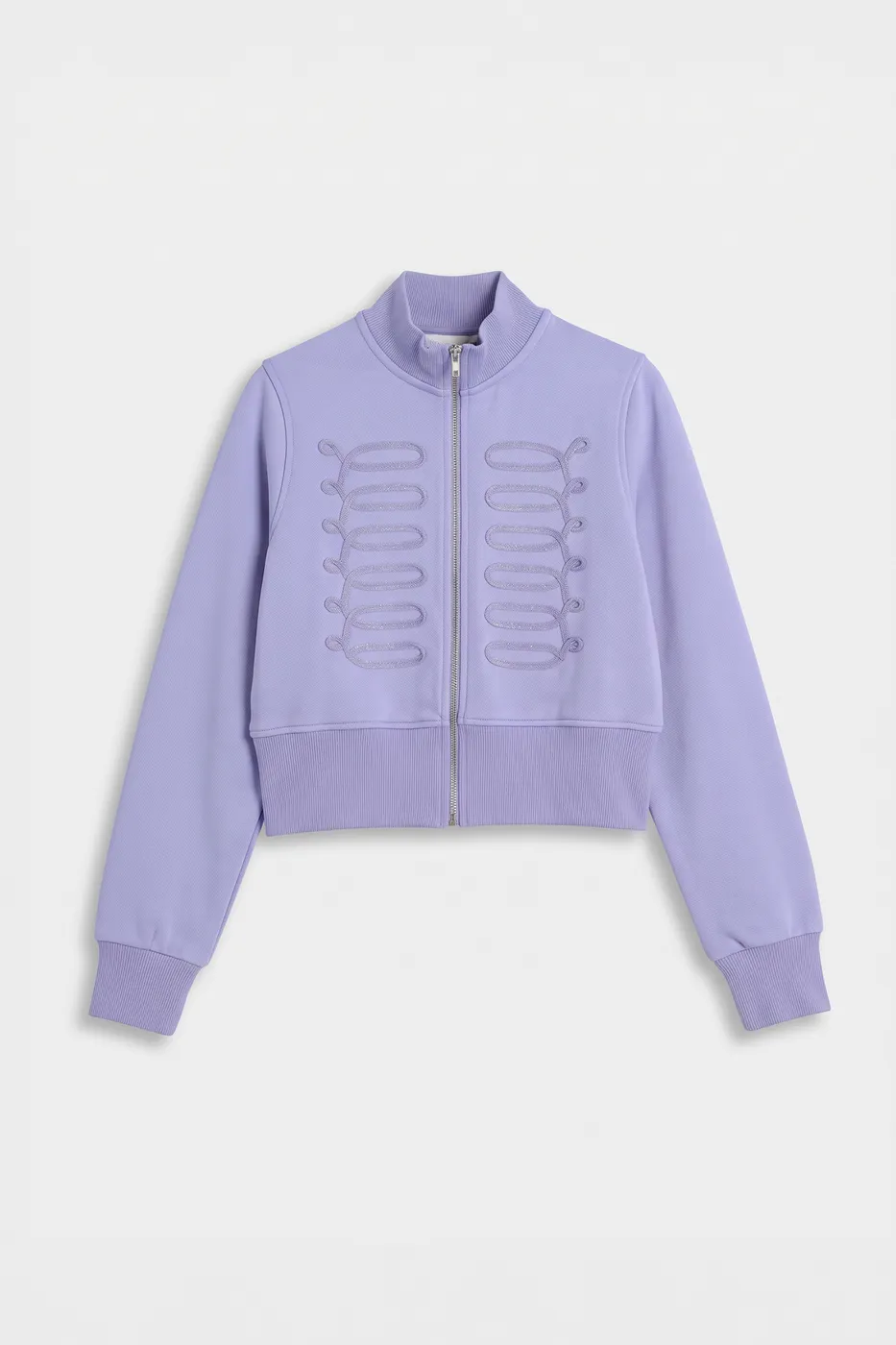 Bayan Lila Fermuarlı Süs Düğmeli Sweatshirt