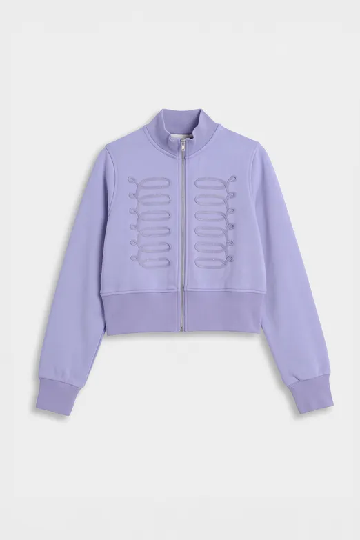 Bayan Lila Fermuarlı Süs Düğmeli Sweatshirt - BSL