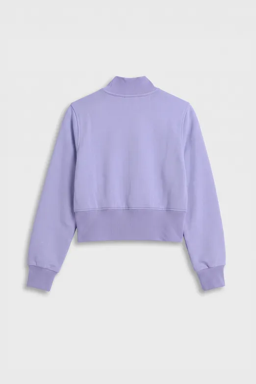 Bayan Lila Fermuarlı Süs Düğmeli Sweatshirt - BSL