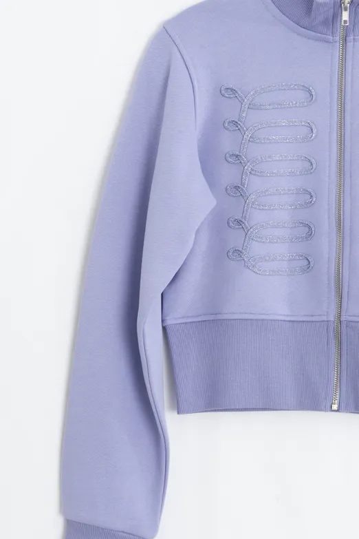 Bayan Lila Fermuarlı Süs Düğmeli Sweatshirt - BSL