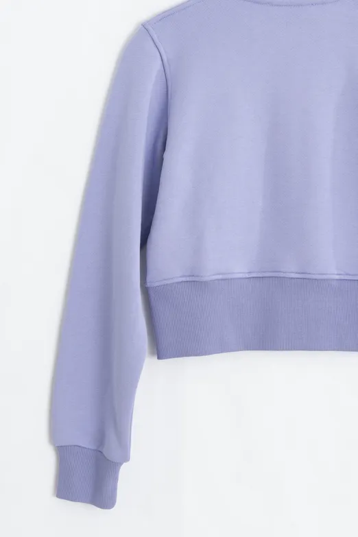 Bayan Lila Fermuarlı Süs Düğmeli Sweatshirt - BSL