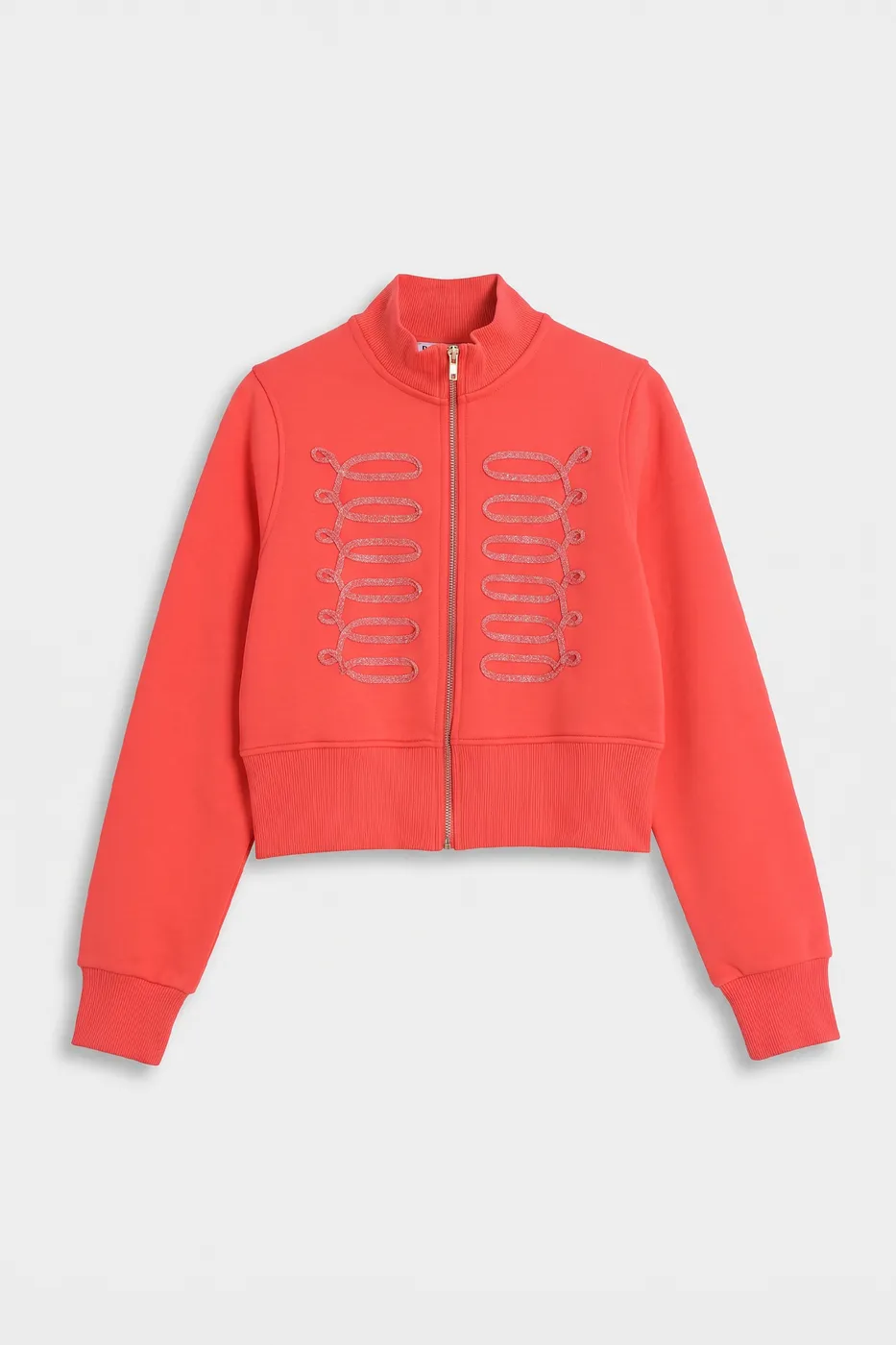 Bayan Kırmızı Fermuarlı Süs Düğmeli Sweatshirt