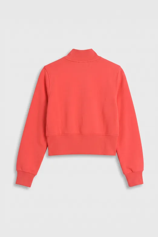 Bayan Kırmızı Fermuarlı Süs Düğmeli Sweatshirt - BSL