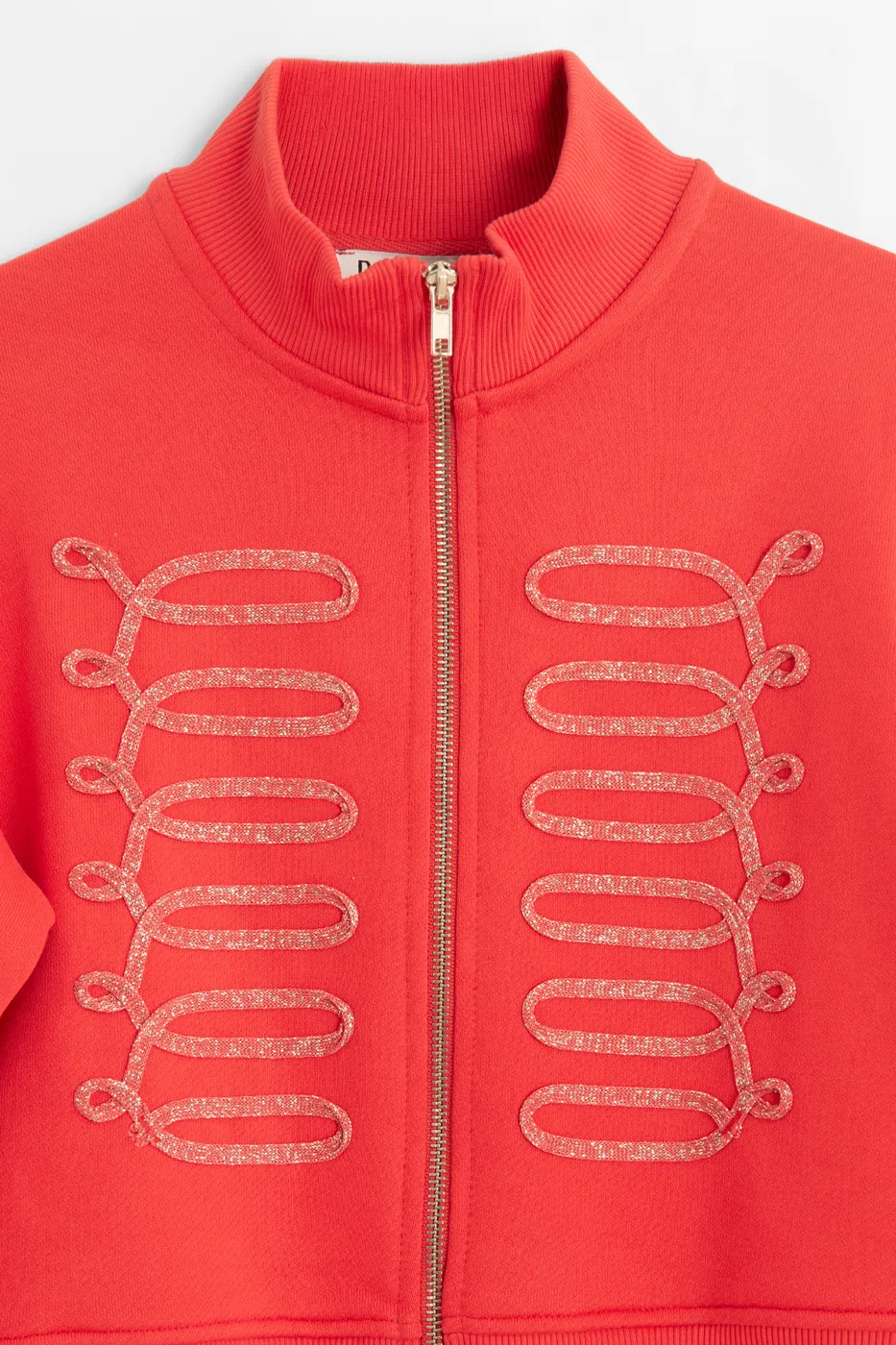 Bayan Kırmızı Fermuarlı Süs Düğmeli Sweatshirt