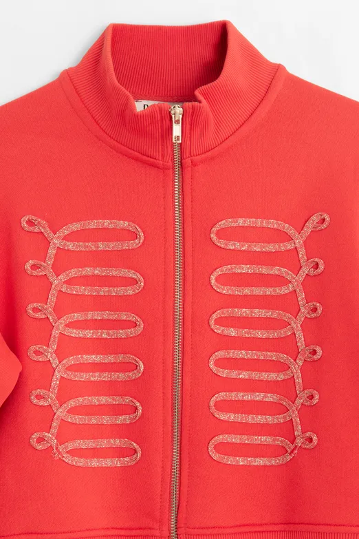 Bayan Kırmızı Fermuarlı Süs Düğmeli Sweatshirt - BSL
