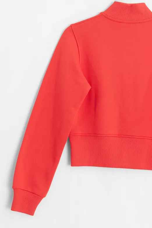 Bayan Kırmızı Fermuarlı Süs Düğmeli Sweatshirt - BSL